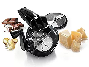 Simposh Revolving Food Processor - Rotary Grater & Slicer Mill for cheese, ginger, garlic, mushrooms, chocolate & other foods. Sharp Stainless Steel Blades for Coarse & Fine Grating & Slicing